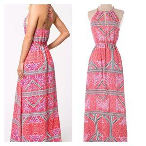 MinkPink Eastern Aztec Pink Print Maxi Dress Side Slits Sz M